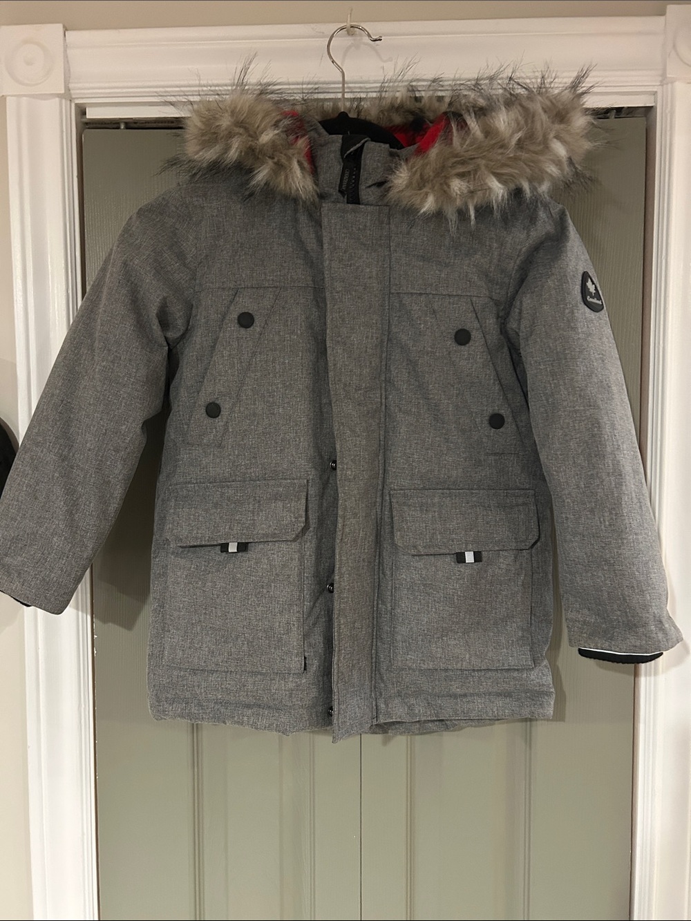 Canadiana Kids' Grey Hooded Parka with Faux-Fur Trim